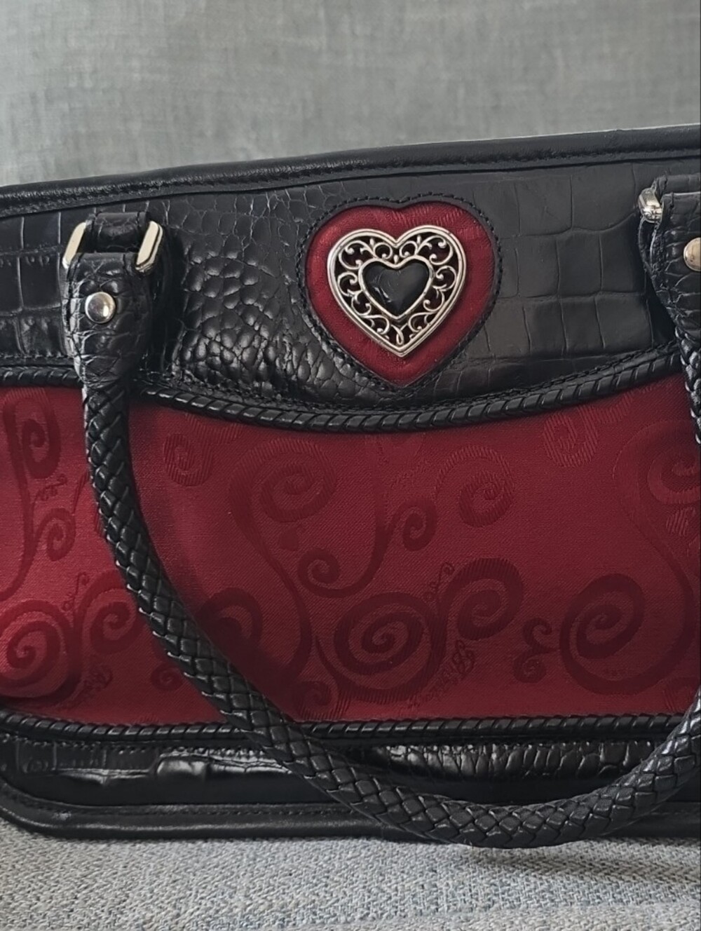 Brighton Black and Burgundy Heart Accent Handbag